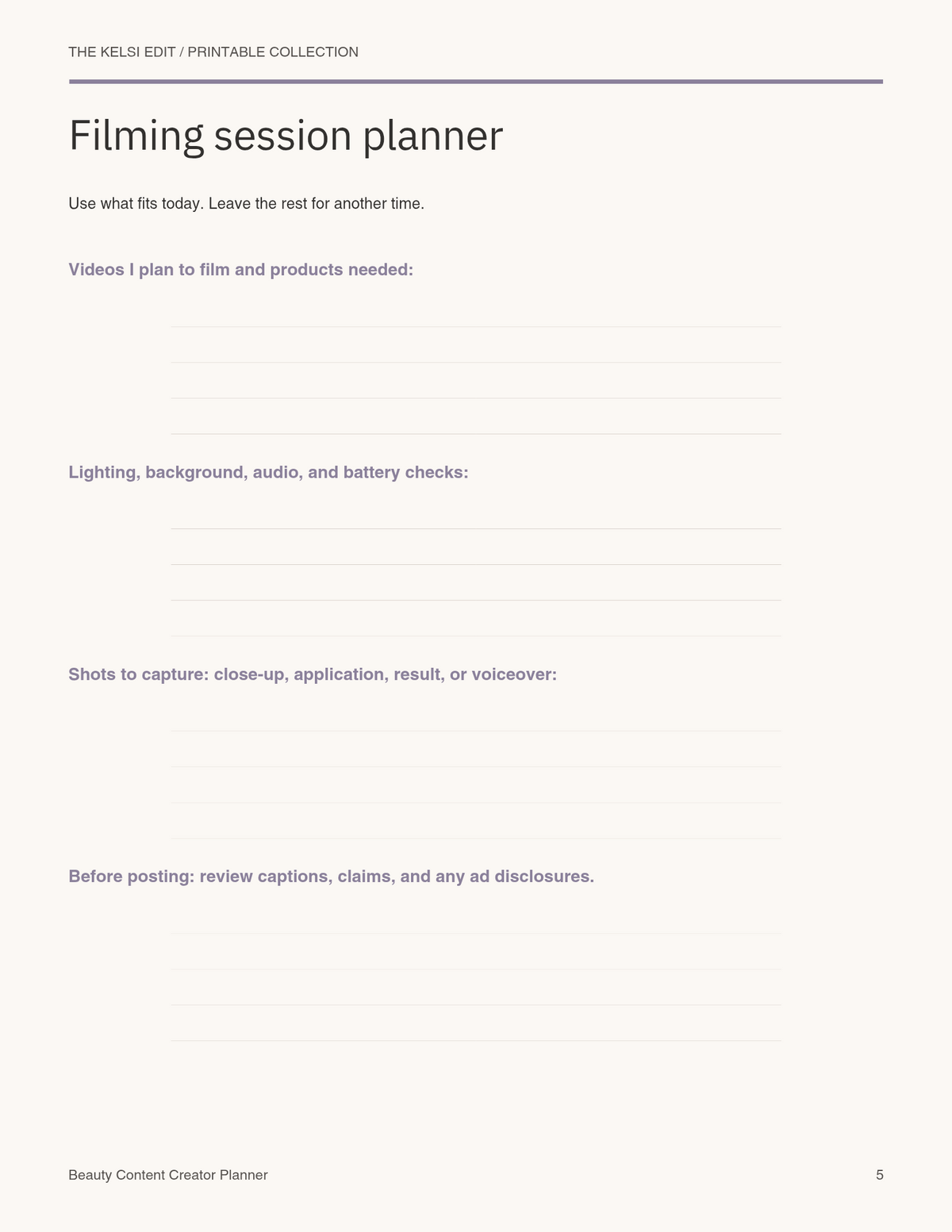 Beauty Content Creator Plan