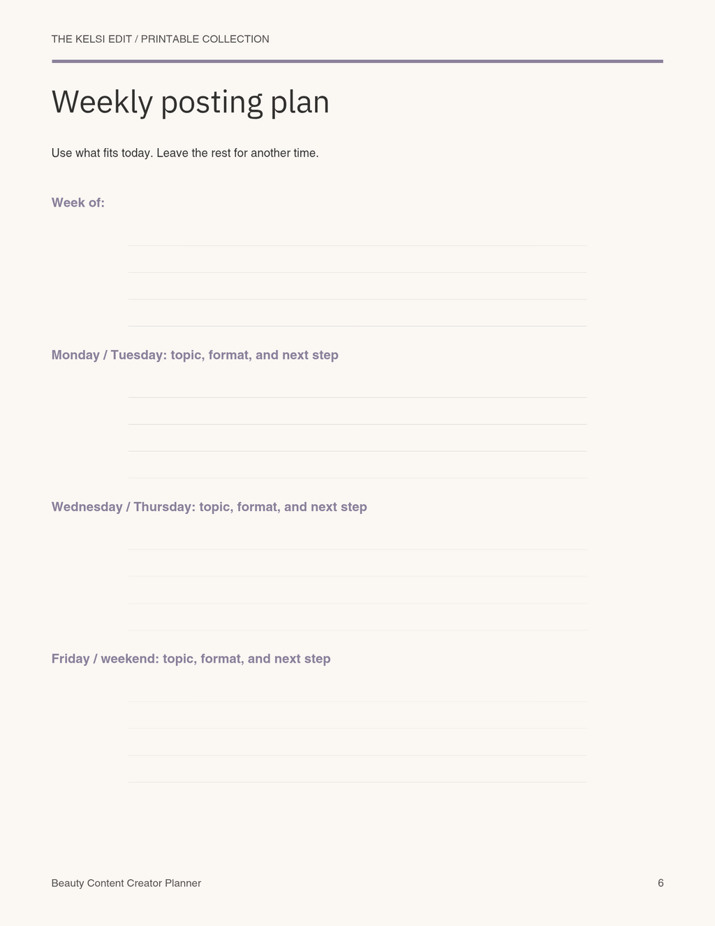 Beauty Content Creator Plan